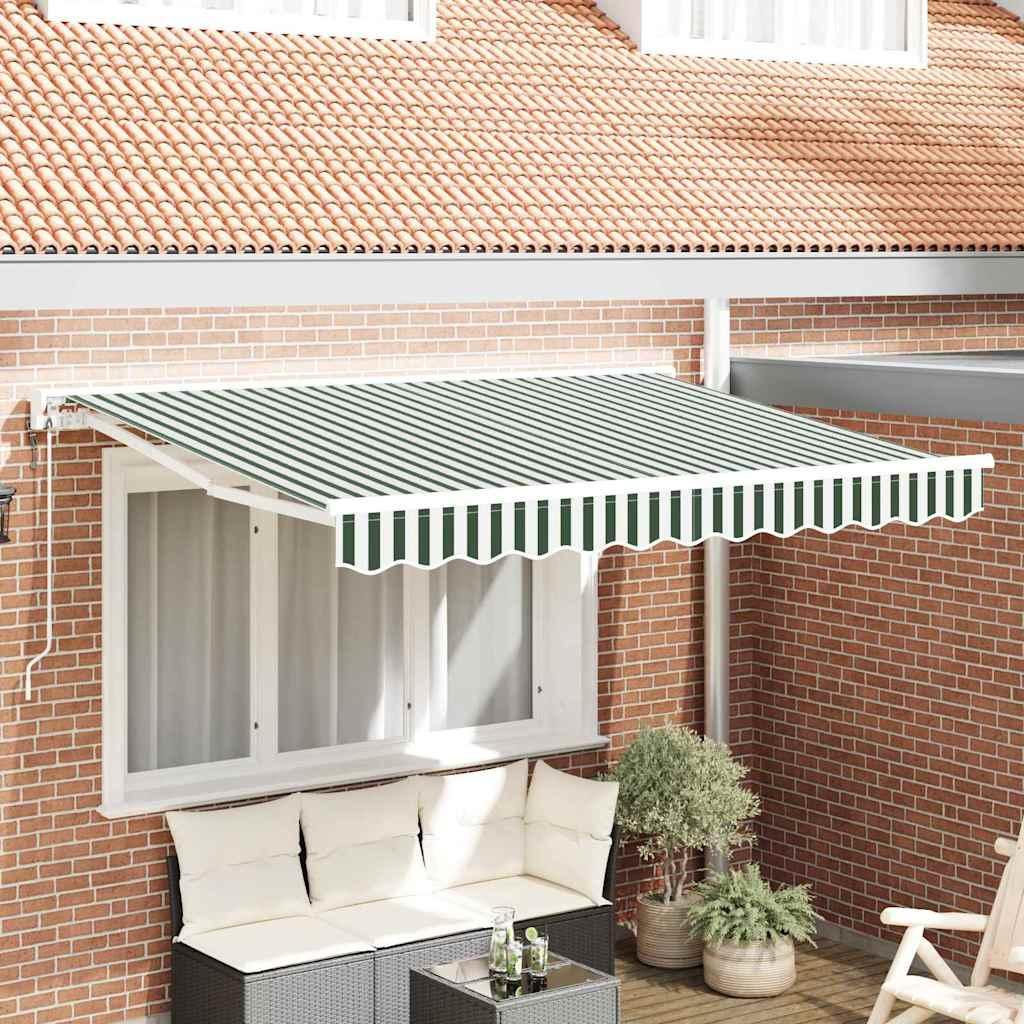 Udtrækkelig markise - grøn/hvid stribet 350 × 200 cm billede