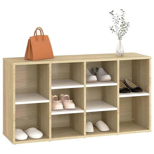 Skobænk 103x30x54,5 cm konstrueret træ hvid og sonoma-eg
