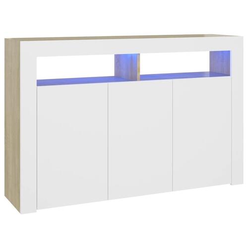Skænk med LED-lys 115,5x30x75 cm hvid og sonoma-eg