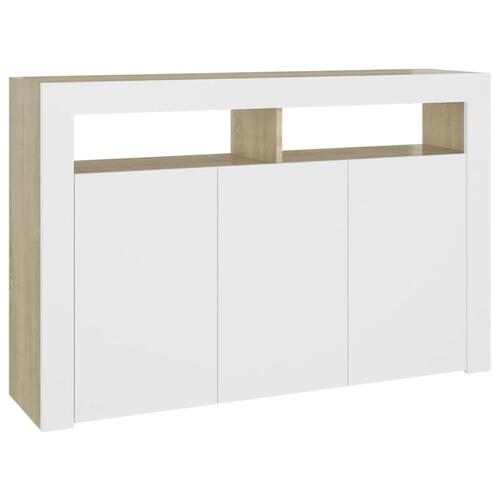 Skænk med LED-lys 115,5x30x75 cm hvid og sonoma-eg