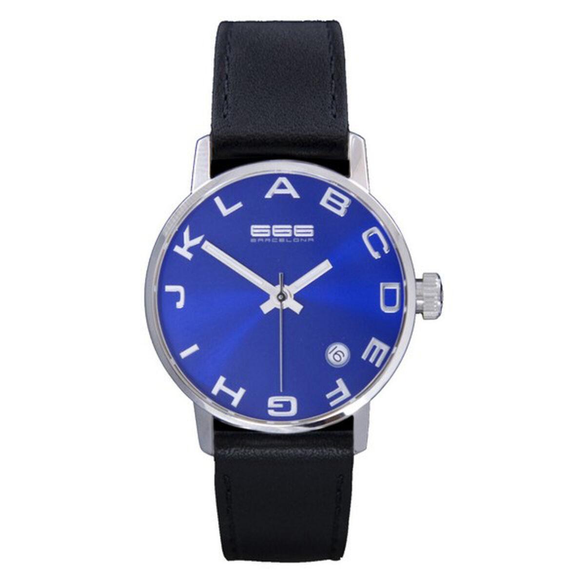 666 Barcelona 666-274 unisex armbåndsur - sort rem, blå skive Ø 35 mm billede