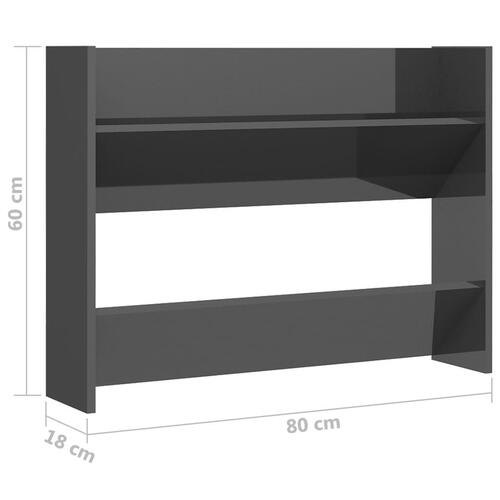 Skoreol til væg 80x18x60 cm konstrueret træ grå højglans