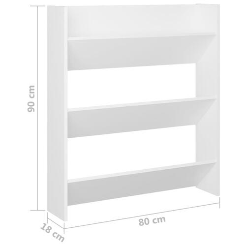 Væghængt skoreol 80x18x90 cm konstrueret træ hvid