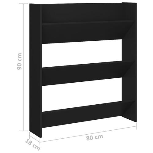 Væghængt skoskab 80x18x90 cm spånplade sort