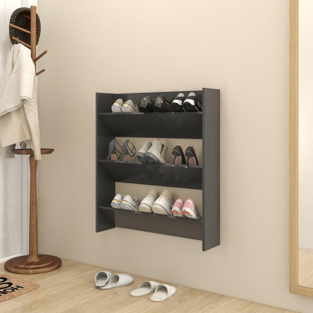Væghængt skoskab 80x18x90 cm spånplade grå