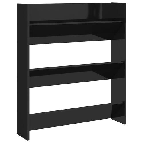 Væghængt skoreol 80x18x90 cm konstrueret træ sort højglans