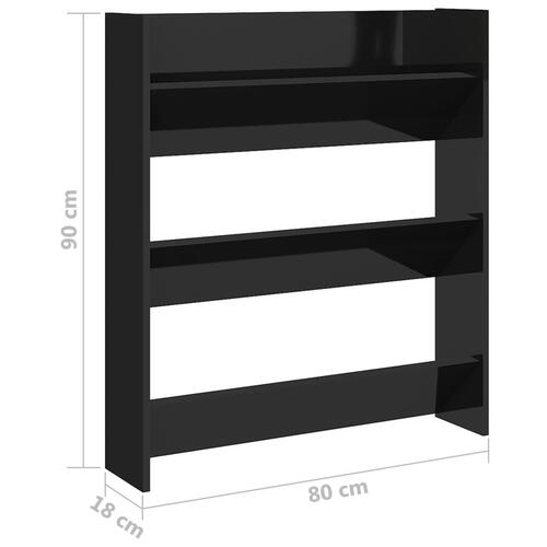 Væghængt skoreol 80x18x90 cm konstrueret træ sort højglans
