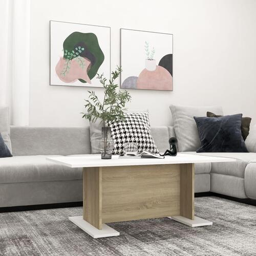 Sofabord 103,5x60x40 cm konstrueret træ hvid og sonoma-eg