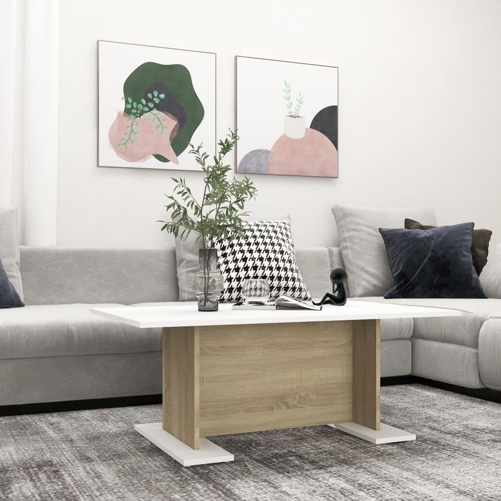 Sofabord 103,5x60x40 cm konstrueret træ hvid og sonoma-eg