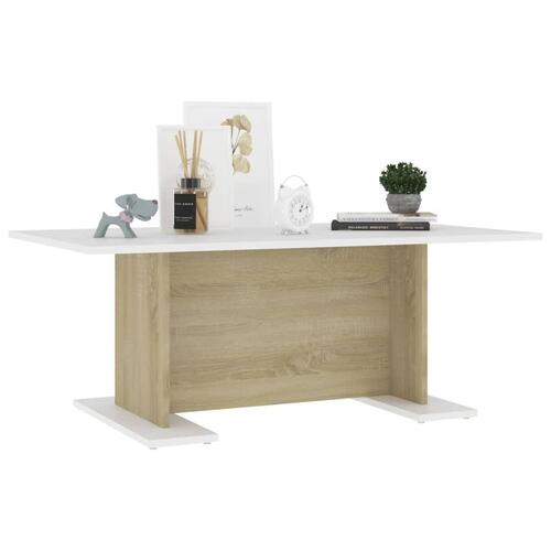 Sofabord 103,5x60x40 cm konstrueret træ hvid og sonoma-eg