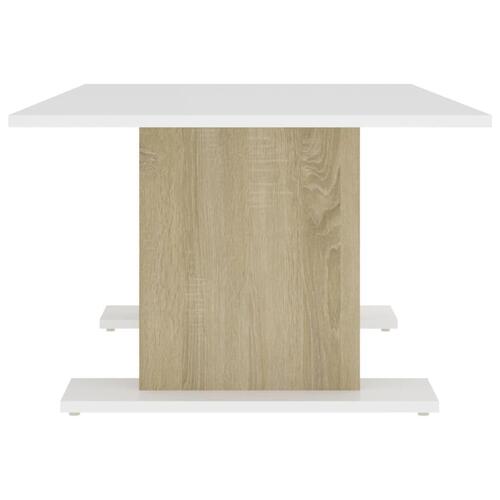 Sofabord 103,5x60x40 cm konstrueret træ hvid og sonoma-eg