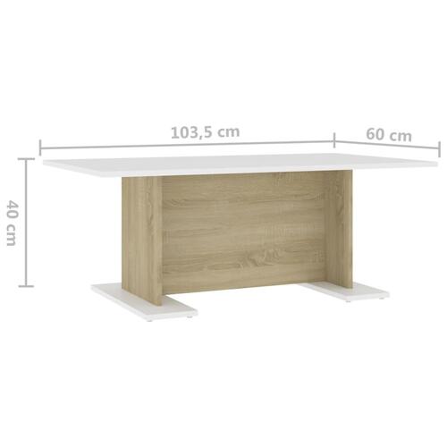 Sofabord 103,5x60x40 cm konstrueret træ hvid og sonoma-eg
