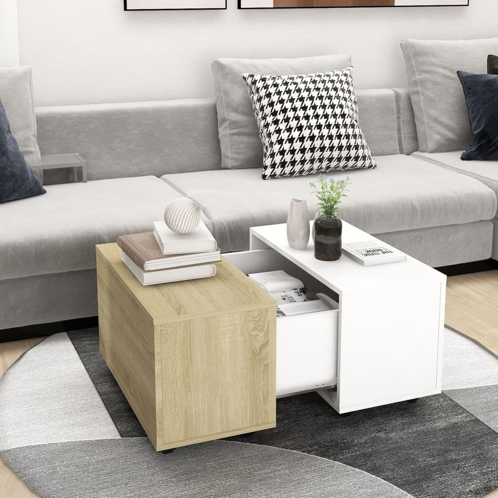 Sofabord 60x60x38 cm spånplade hvid og sonoma-eg