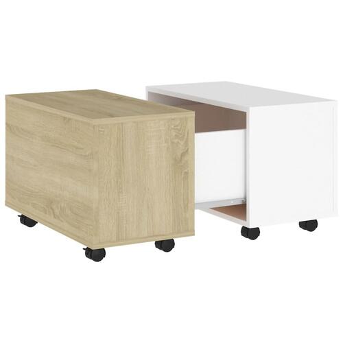 Sofabord 60x60x38 cm konstrueret træ hvid og sonoma-eg