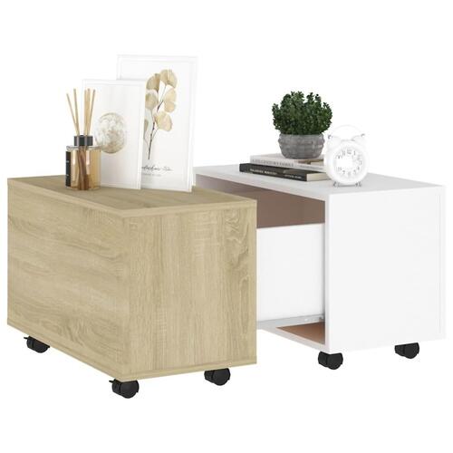 Sofabord 60x60x38 cm konstrueret træ hvid og sonoma-eg