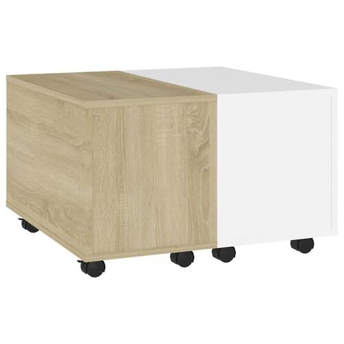 Sofabord 60x60x38 cm konstrueret træ hvid og sonoma-eg