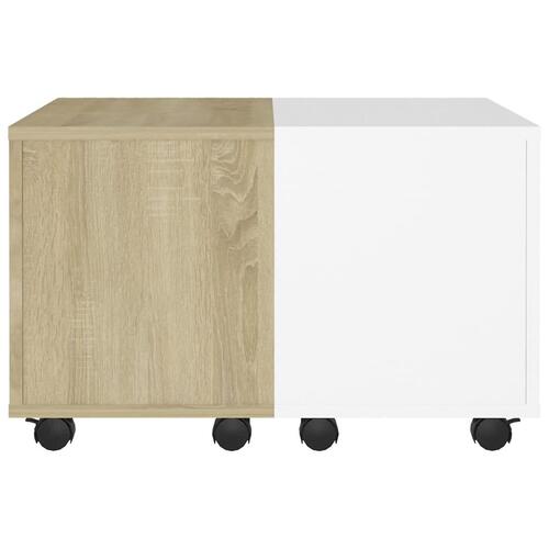 Sofabord 60x60x38 cm konstrueret træ hvid og sonoma-eg