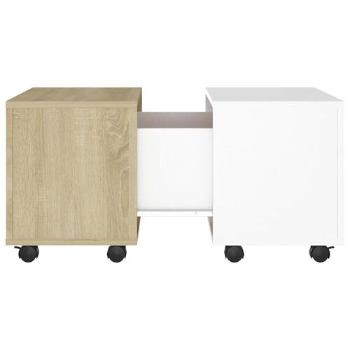 Sofabord 60x60x38 cm konstrueret træ hvid og sonoma-eg