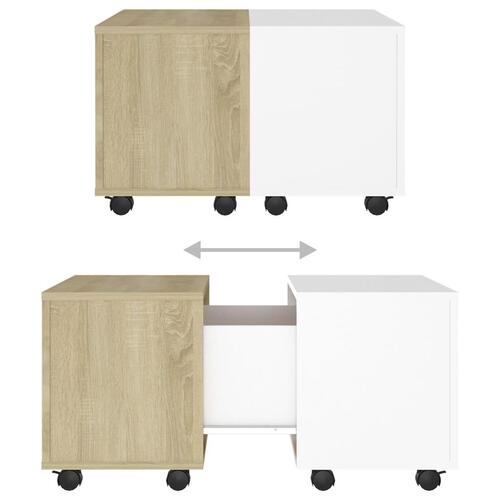 Sofabord 60x60x38 cm konstrueret træ hvid og sonoma-eg