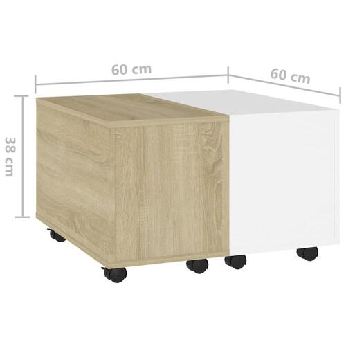 Sofabord 60x60x38 cm konstrueret træ hvid og sonoma-eg