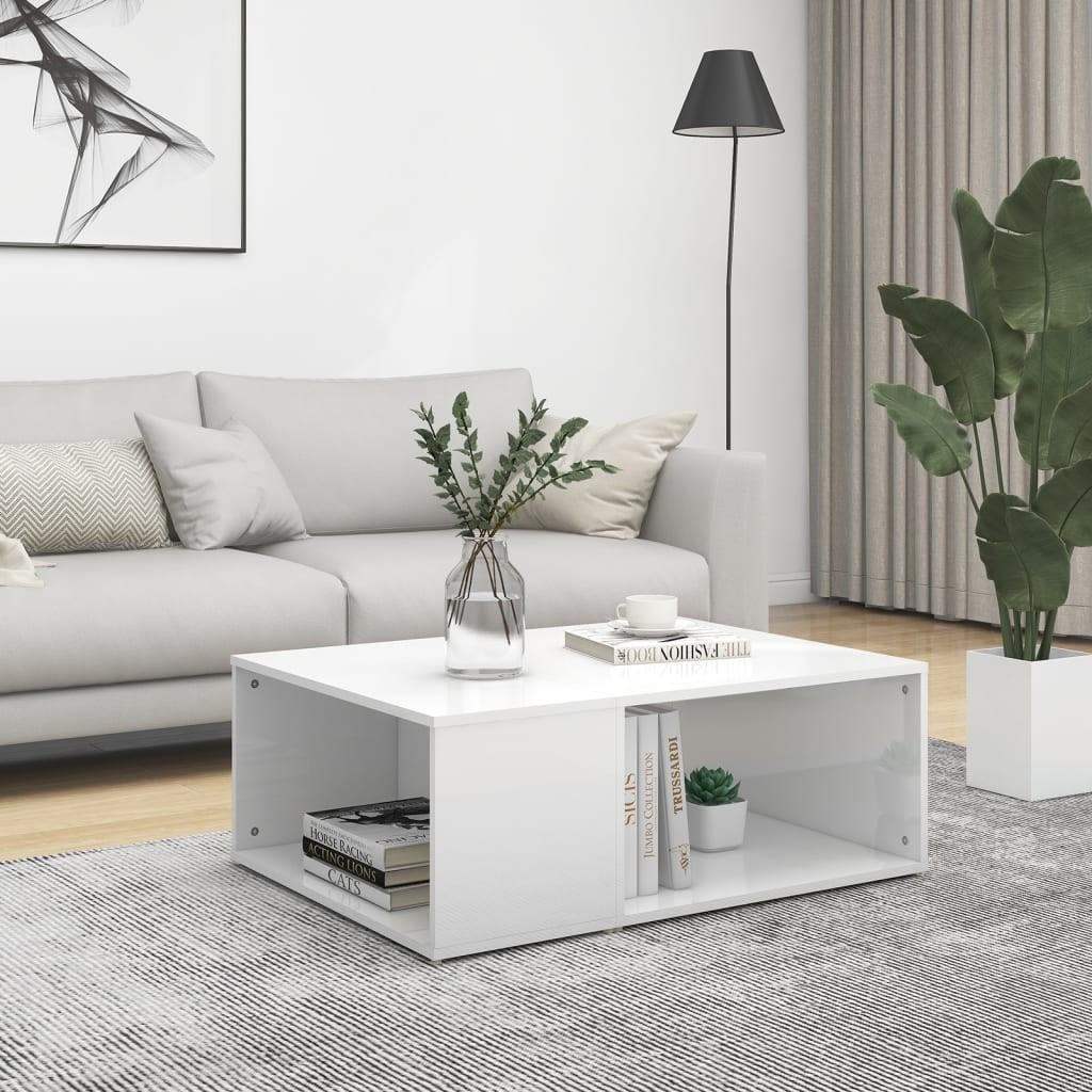 Sofabord 90x67x33 cm konstrueret træ hvid højglans