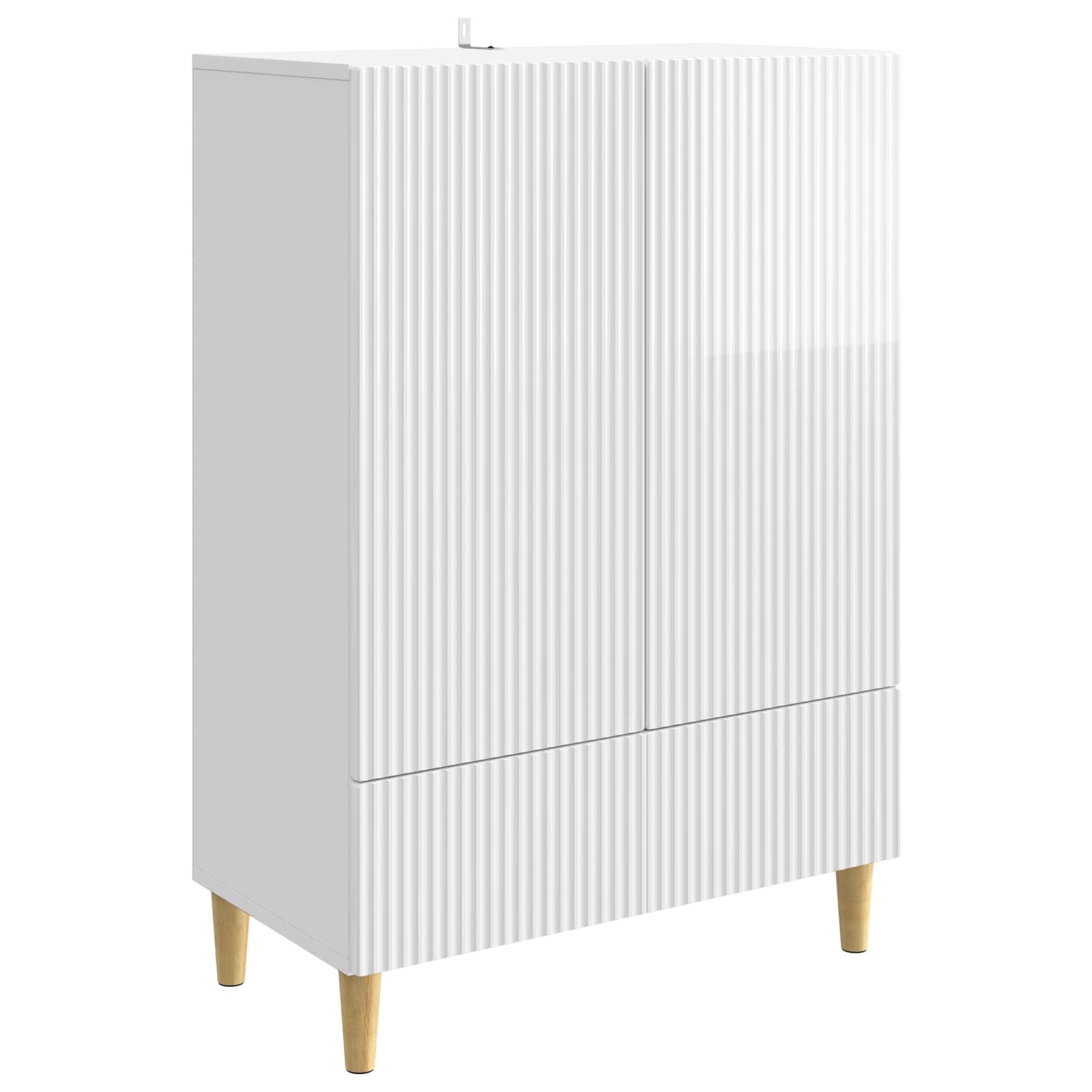 Sidebord Hvid højglans 66 x 34,5 x 95 cm Konstrueret træ billede