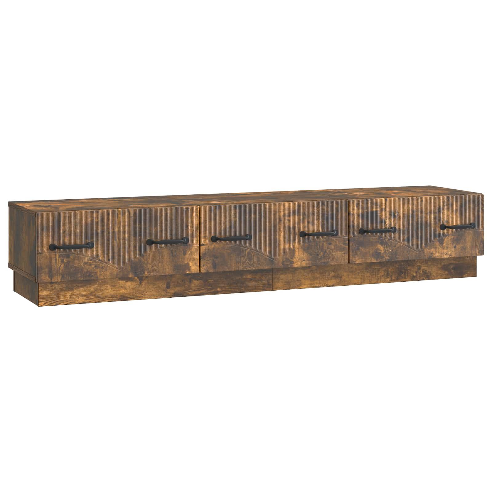 TV-skab med skuffe Røget eg 147 x 34,5 x 27 cm Konstrueret træ billede