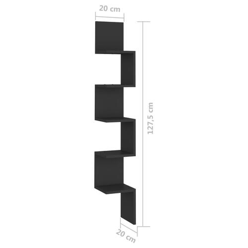 Væghængt hjørnehylde 20x20x127,5 konstrueret træ sort