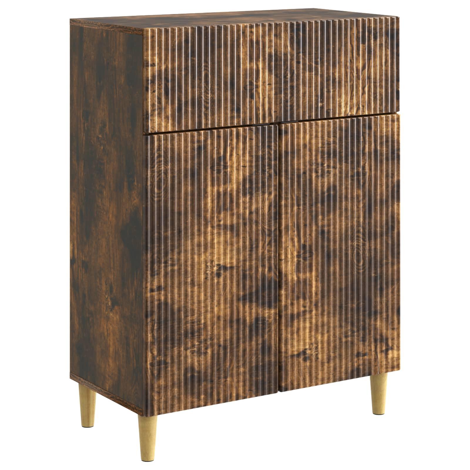 Sidebord med skuffe Røget eg 66 x 34,5 x 90 cm Konstrueret træ billede