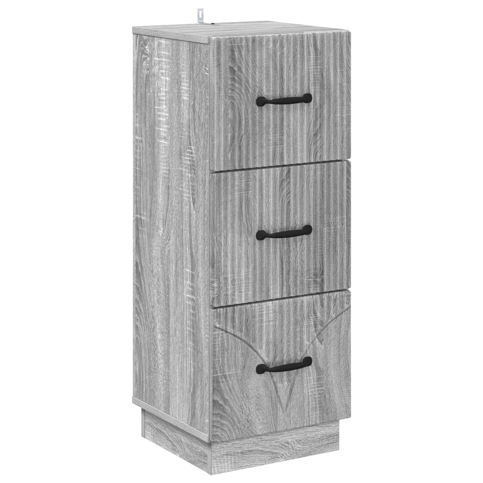 Skuffeskab i grå sonoma-eg - 33 × 34,5 × 87 cm, konstrueret træ, 3 skuffer