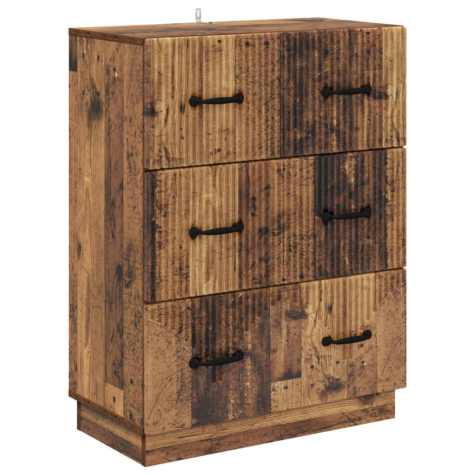 Skuffeskab i gammelt trælook - 66 × 34,5 × 87 cm, konstrueret træ, 3 skuffer