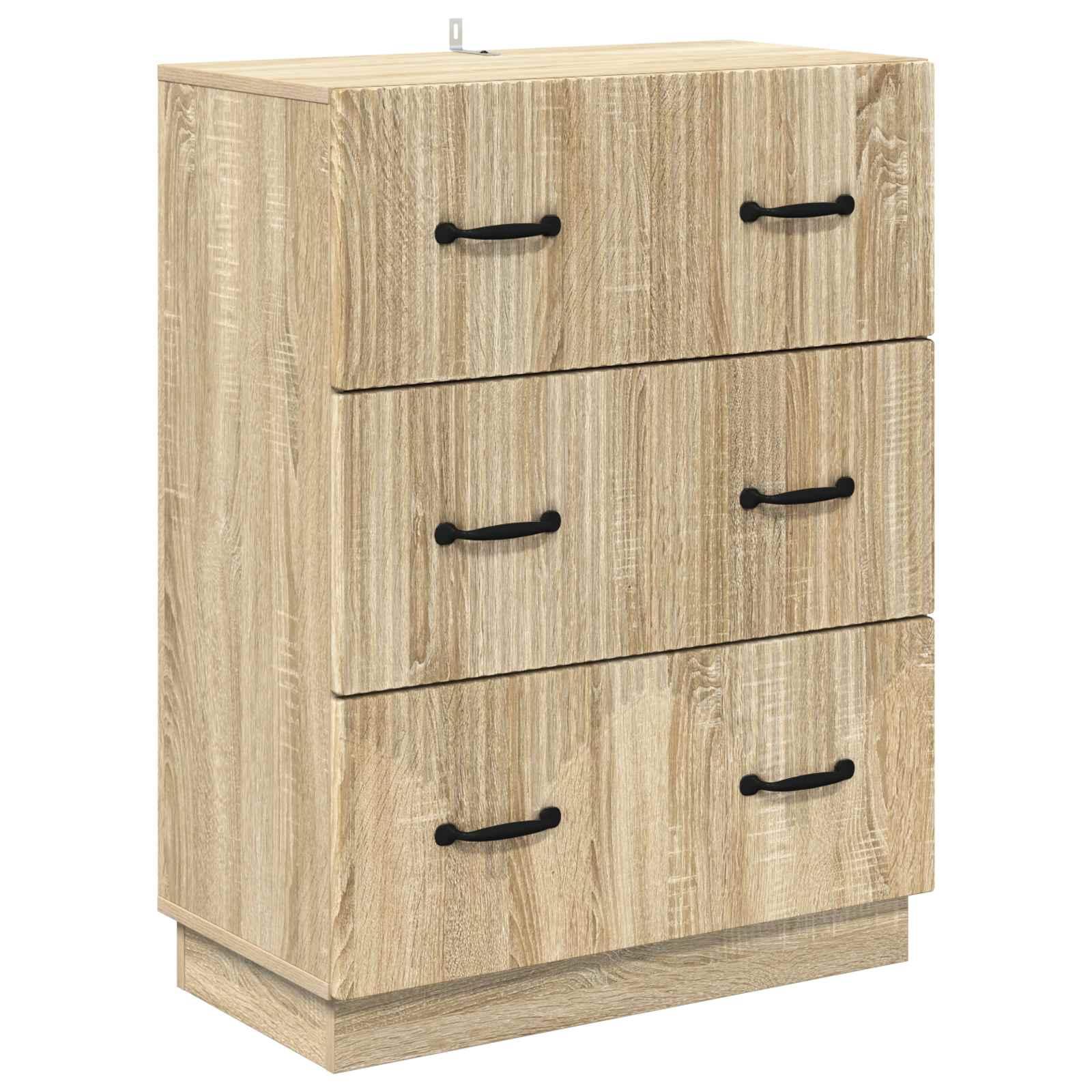 Skuffeskab i sonoma-eg, 66 × 34,5 × 87 cm - konstrueret træ, 3 skuffer