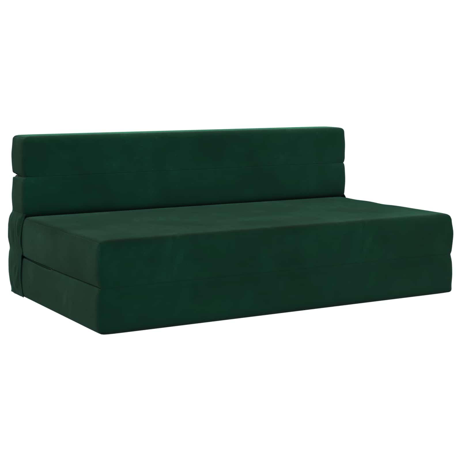 Foldesofa seng Mørkegrøn 203 x 152 x 15 cm Fløjl billede
