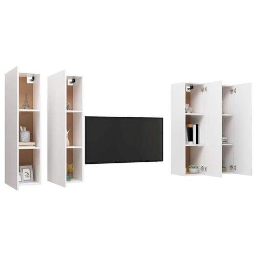 Tv-borde 4 stk. 30,5x30x110 cm konstrueret træ hvid