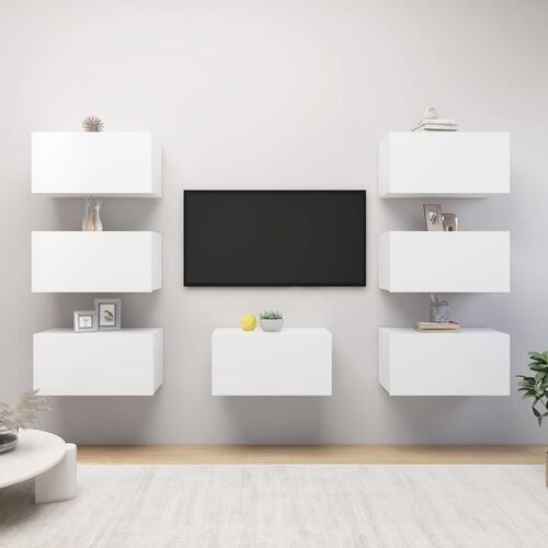 Tv-skabe 7 stk. 30,5x30x60 cm konstrueret træ hvid