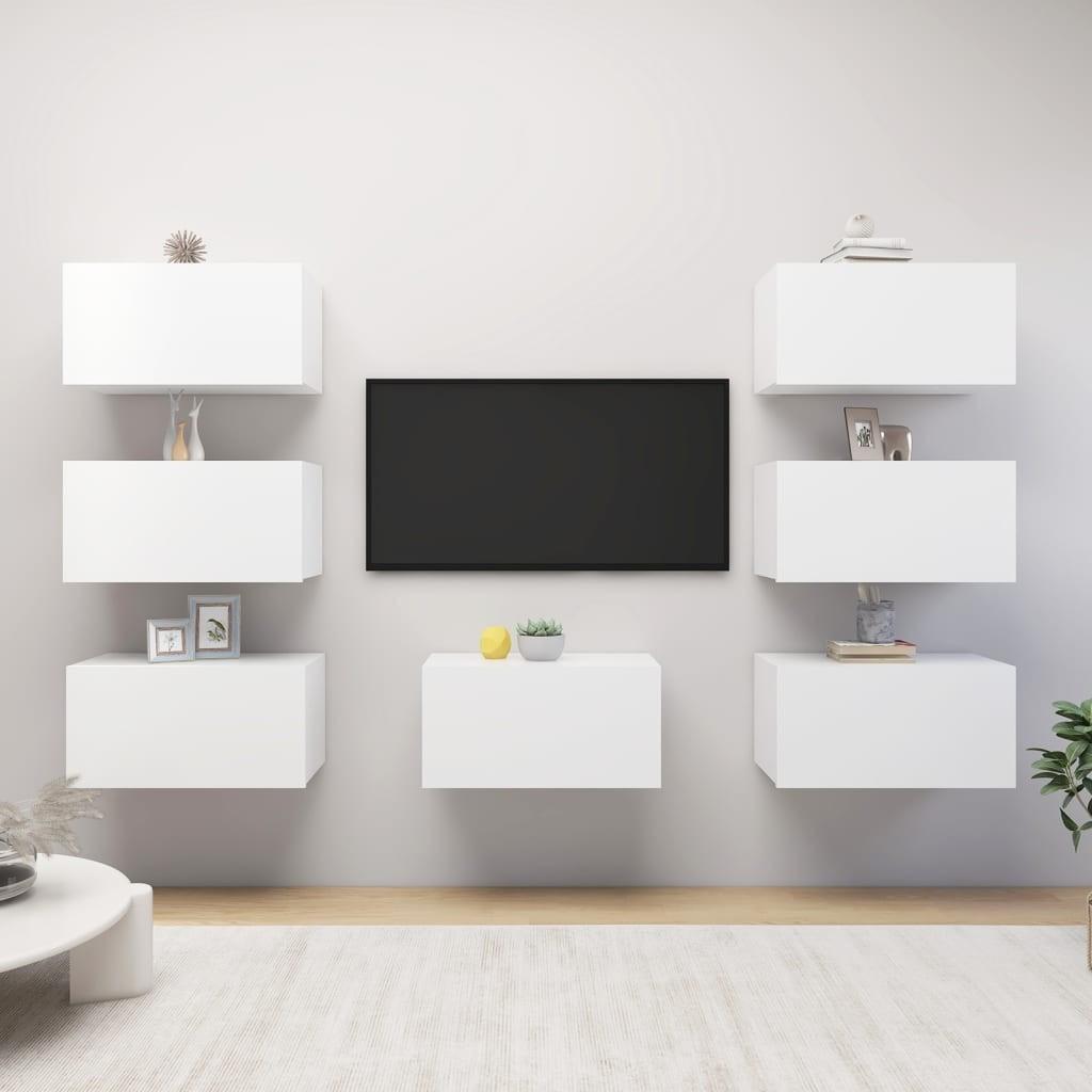 Tv-skabe 7 stk. 30,5x30x60 cm konstrueret træ hvid