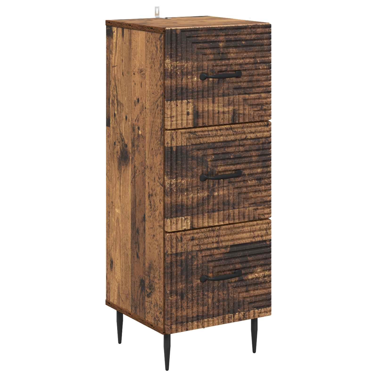 Skuffeskab i gammelt trælook - 33 × 34,5 × 89,5 cm, konstrueret træ, 3 skuffer