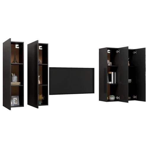 Tv-borde 4 stk. 30,5x30x110 cm konstrueret træ sort