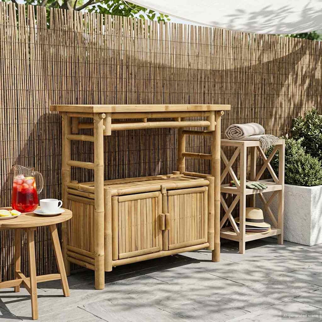 Konsolbord med hylde med dør Naturfarvet 80 x 35 x 75 cm Bambus billede