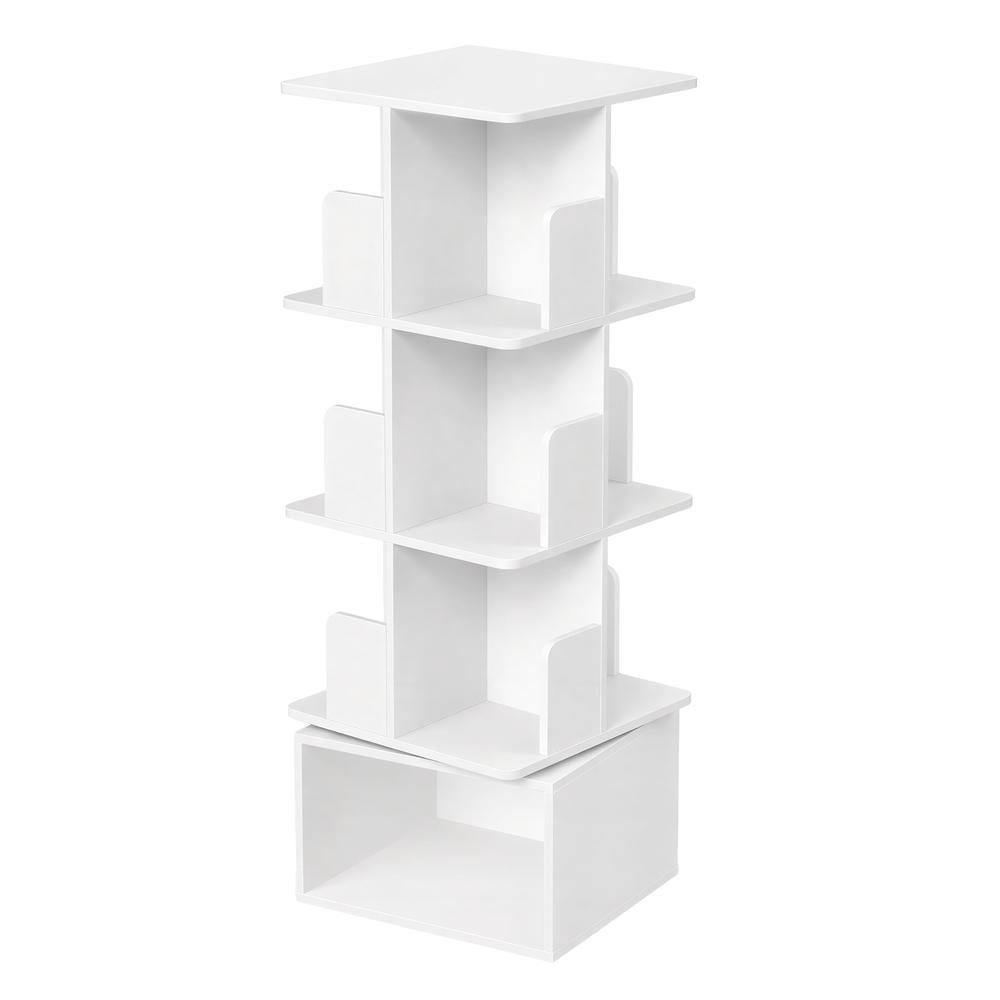 Roterende bogreol med 4 niveauer - åben opbevaringsreol 40 × 40 × 124,6 cm, skyhvid