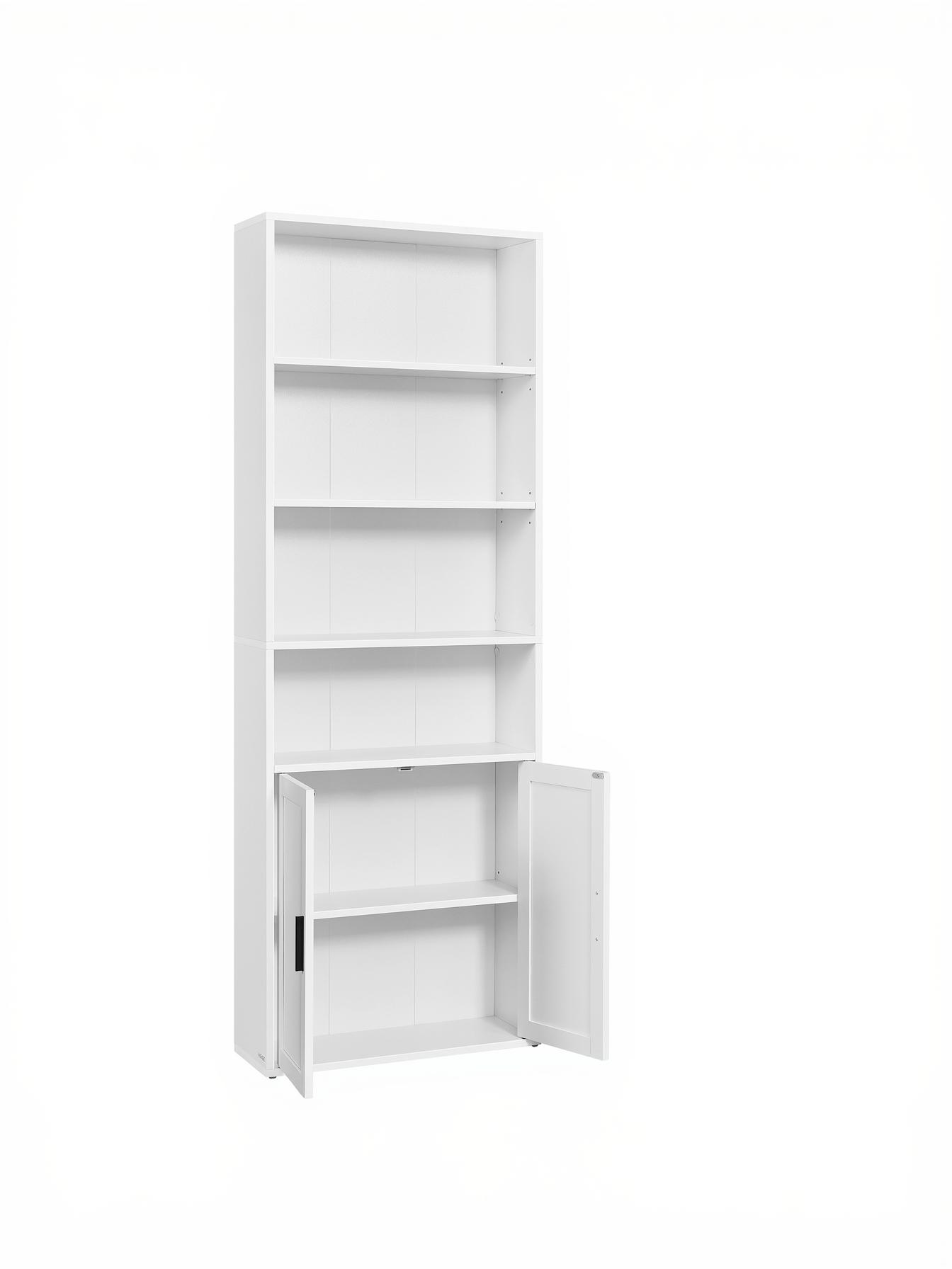 Bogreol med skab, 6 niveauer - 24 × 60 × 175 cm - skyhvid