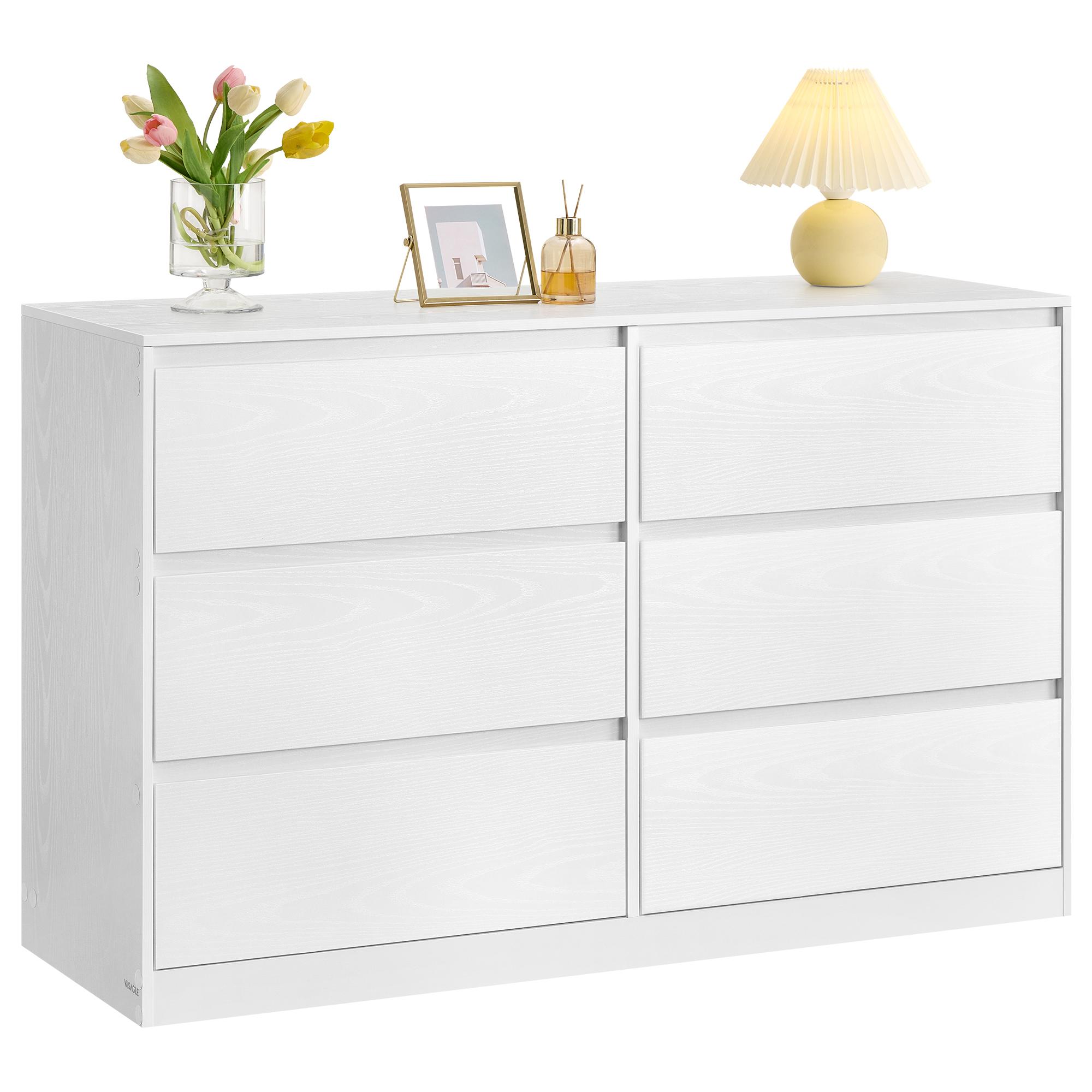 Kommode med 6 skuffer - moderne opbevaringsskab, 40 × 119,4 × 75 cm, hvid