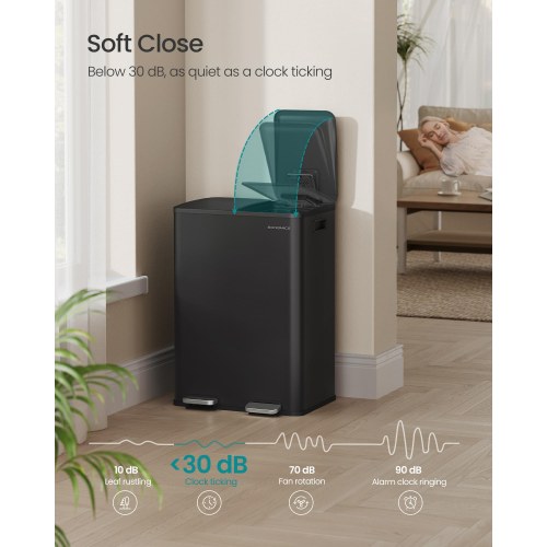 Dobbelt skraldespand med pedal, 2 x 30 l – soft close, inderspande, stål – ink black (LTB741B02)