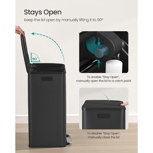 Dobbelt skraldespand med pedal, 2 x 30 l – soft close, inderspande, stål – ink black (LTB741B02)
