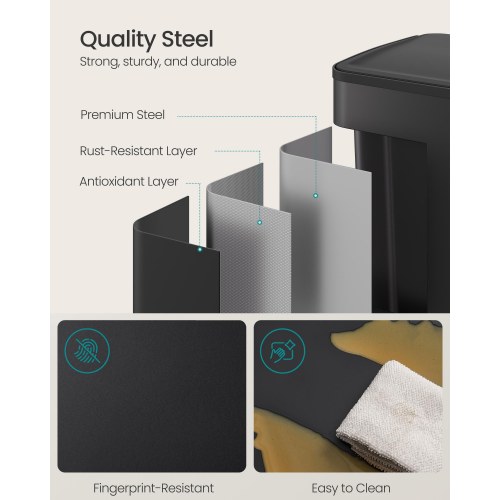 Dobbelt skraldespand med pedal, 2 x 30 l – soft close, inderspande, stål – ink black (LTB741B02)