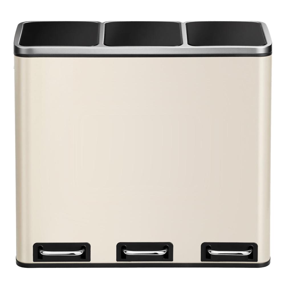Affaldssorteringsspand med pedal, 3 rum á 18 l – stål, sandbeige