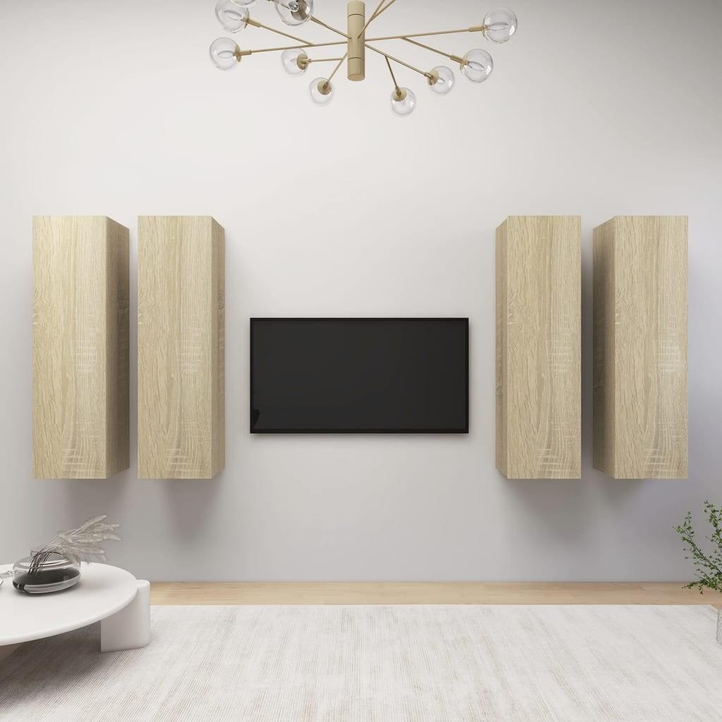 Tv-borde 4 stk. 30,5x30x110 cm konstrueret træ sonoma-eg
