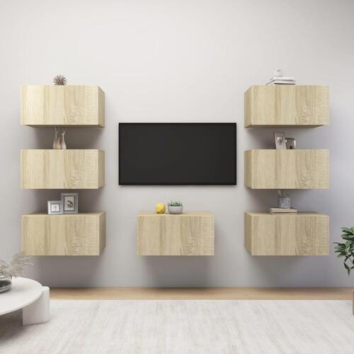 Tv-skabe 7 stk. 30,5x30x60 cm konstrueret træ sonoma-eg