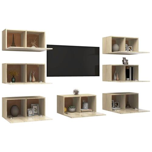 Tv-skabe 7 stk. 30,5x30x60 cm konstrueret træ sonoma-eg