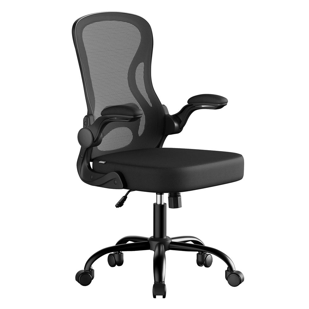 Ergonomisk kontorstol med mesh, lændestøtte og vip – blæk-sort (OBN042BH02)
